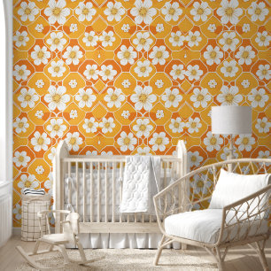 Retro Gele Oranje Bloem Madeliefjes Bloempatroon Behang