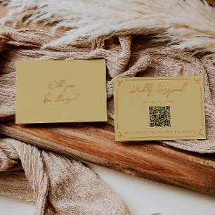Retro Gele Oranje Handgeschreven QR Code Huwelijk RSVP Kaartje