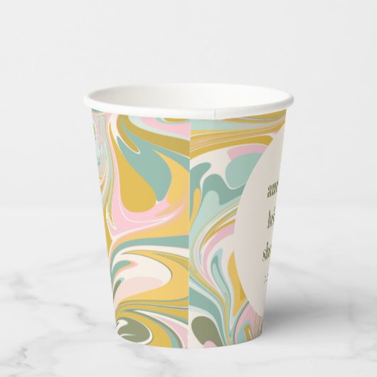 Retro Gele Pastel Abstracte Bruiloftsshower op Maa Papieren Bekers (Rechts)