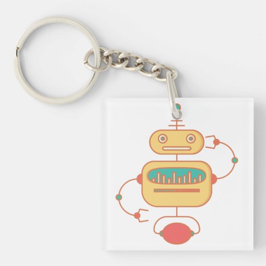 Retro Gele Robot Ruimte Grafiek Sleutelhanger (voorkant)