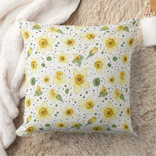 Retro gele witte narcissen en bloemen met stippen kussen