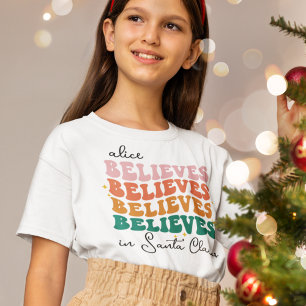 Retro geloven in de Kerstman Kerstmis familie kind T-shirt