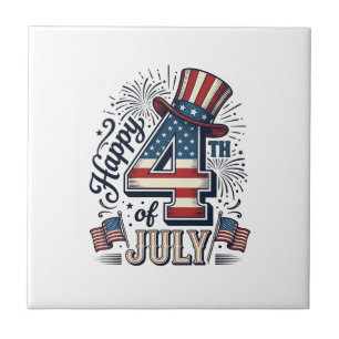 Retro Gelukkig 4 juli Patriottische Hoed Vector On Tegeltje