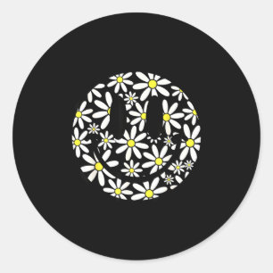 Retro gelukkig gezicht madeliefje bloem preppy est ronde sticker