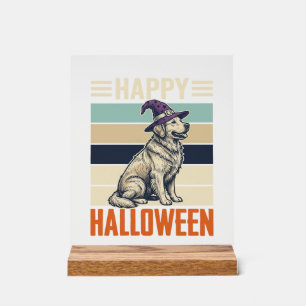 Retro Gelukkig Halloween Hond Heksenhoed Shirt Ont Acryl Bord