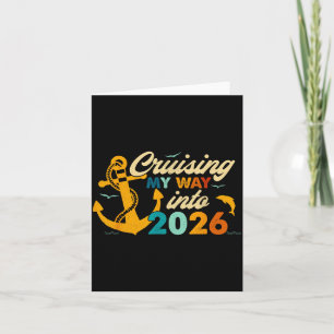 Retro Gelukkig Nieuwjaar 2026 Nye Disco Cute Boog Kaart