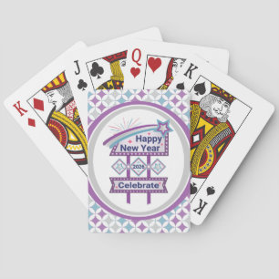Retro Gelukkig Nieuwjaar Bord – Vier Marquee Pokerkaarten