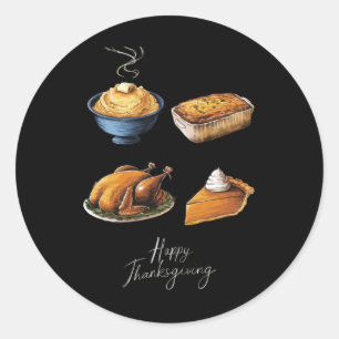 Retro Gelukkig Thanksgiving Herfst Pompoentaart Ronde Sticker