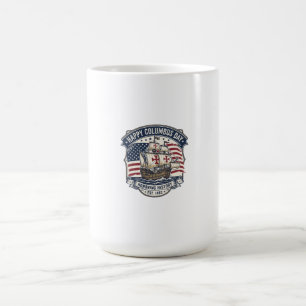 Retro Gelukkige Columbusdag Caravel Schip en Vlag Koffiemok