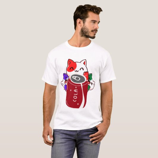  retro gelukkige drie katten met cola t-shirt (Voorkant volledig)