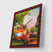 Retro Gelukkige Kampeerders Trailer Afval Buffalo Vierkante Klok (Hoek)