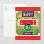 Retro Gelukkige Verjaardag Typografie Briefkaart (Voorkant / Achterkant)
