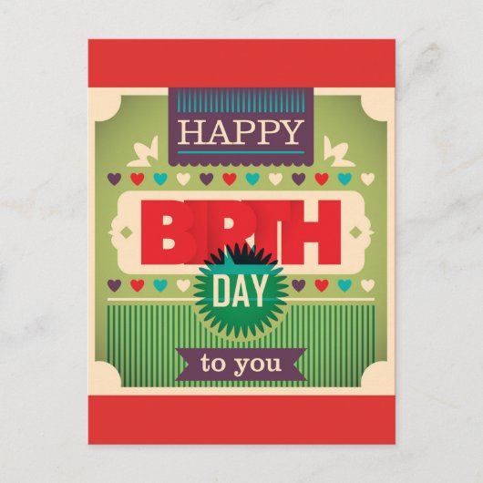 Retro Gelukkige Verjaardag Typografie Briefkaart (Voorkant)