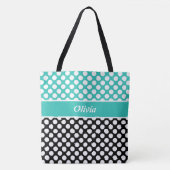 Retro genaamd Turquoise, Black & White Polka Dot Draagtas (Voorkant)