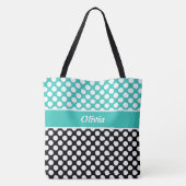 Retro genaamd Turquoise, Black & White Polka Dot Draagtas (Achterkant)