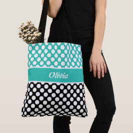 Retro genaamd Turquoise, Black & White Polka Dot Draagtas