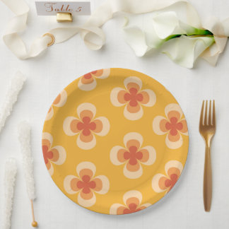 Retro Geo 70s Groovy Bloemen op Amber Papieren Bordje
