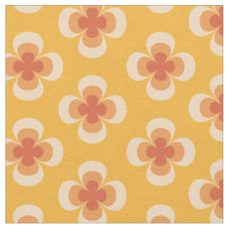 Retro Geo 70s Groovy Bloemen op Amber Stof