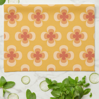 Retro Geo 70s Groovy Bloemen op Amber Theedoek