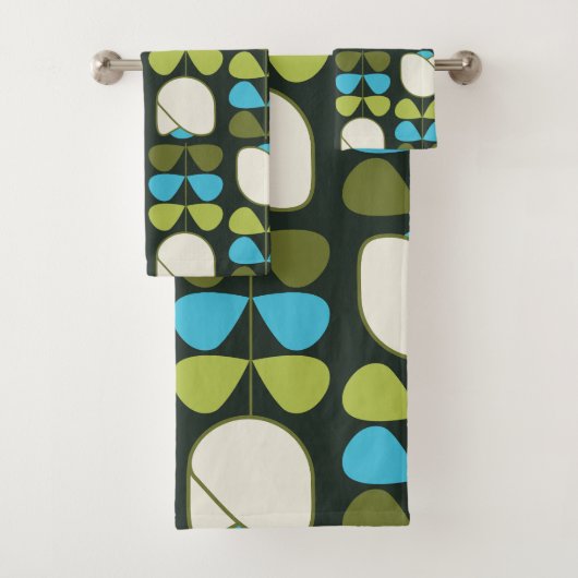 Retro Geo Floral Patch 1 en Vert, Bleu, Crème (En situation)