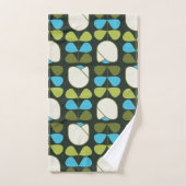 Retro Geo Floral Patch 1 en Vert, Bleu, Crème (Serviette à main)