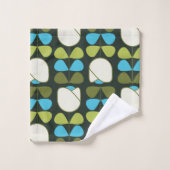 Retro Geo Floral Patch 1 en Vert, Bleu, Crème (Gant de toilette)