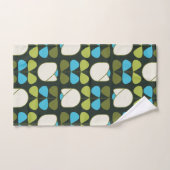 Retro Geo Floral Patch 1 en Vert, Bleu, Crème (Serviette à main)