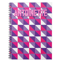 Retro Geometric Abstract Pink Purple & White Name Notitieboek