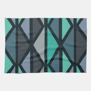 Retro Geometric Art Driehoeken Zwart Blauwgroen Theedoek