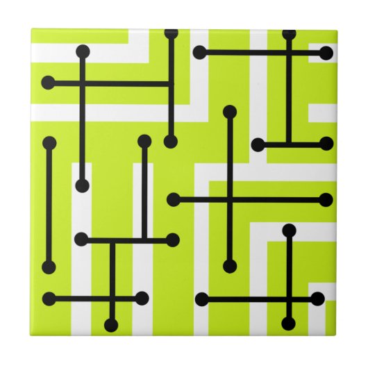 Retro Geometric Art Maze Chartreuse Tegeltje (Voorkant)