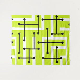 Retro Geometric Art Maze Chartreuse Wandkleed