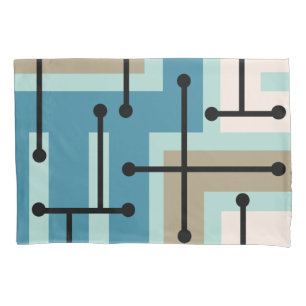 Retro Geometric Art Maze Turquoise Gold Kussensloop