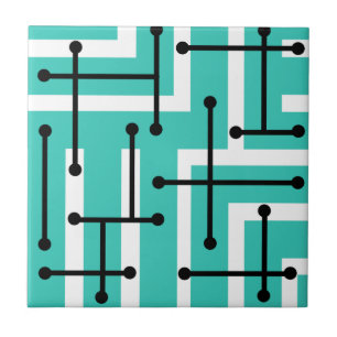 Retro Geometric Art Maze Turquoise Tegeltje