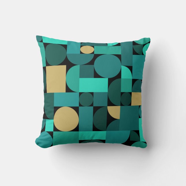 Retro Geometric Art Teal Gold Kussen (Voorkant)