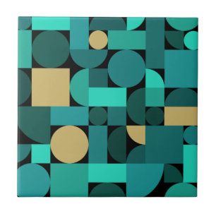 Retro Geometric Art Teal Gold Tegeltje