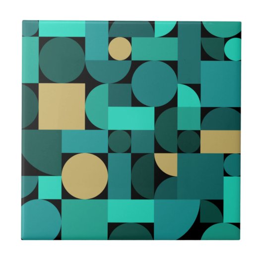 Retro Geometric Art Teal Gold Tegeltje (Voorkant)