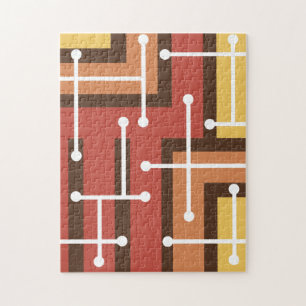 Retro Geometric Art zorgt voor verbrand Sinaasappe Legpuzzel