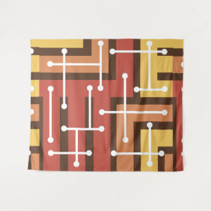 Retro Geometric Art zorgt voor verbrand Sinaasappe Wandkleed