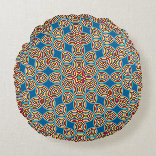 Retro Geometric Artistic Abstract Pattern Rond Kussen (Voorkant)