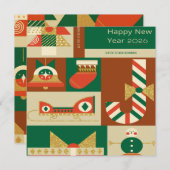 Retro Geometric Christmas Greeting Card – Festive. Bedankkaart (Voorkant / Achterkant)
