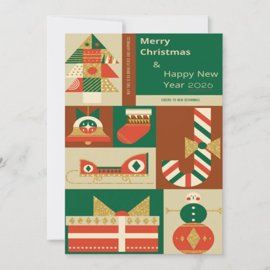 Retro Geometric Christmas Greeting Card – Festive Notitiekaartje (Voorkant)