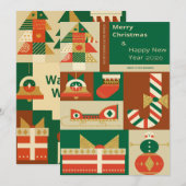 Retro Geometric Christmas Greeting Card – Festive Notitiekaartje (Voorkant / Achterkant)