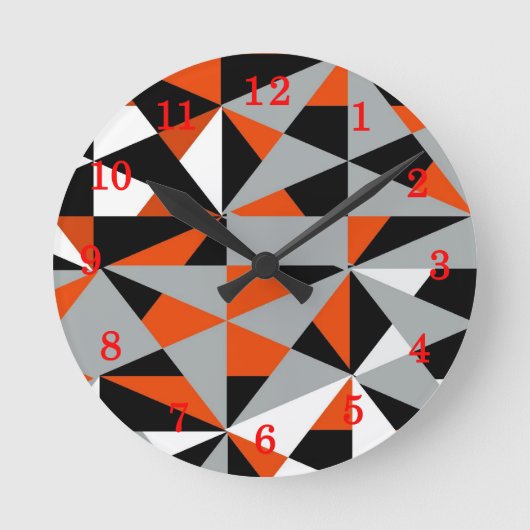 Retro Geometric Funky Oranje Grey Black Pattern Ronde Klok (Voorkant)