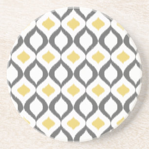 Retro Geometric Ikat Yellow Grey Pattern Zandsteen Onderzetter
