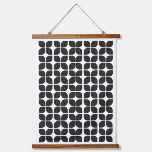 Retro Geometric Leaf Pattern Black Hangend Wandkleed