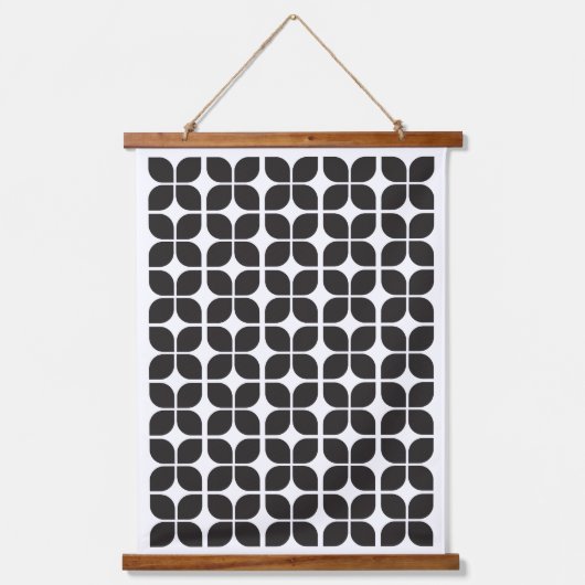 Retro Geometric Leaf Pattern Black Hangend Wandkleed (Voorkant)