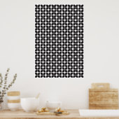 Retro Geometric Leaf Pattern Black Poster (Keuken)