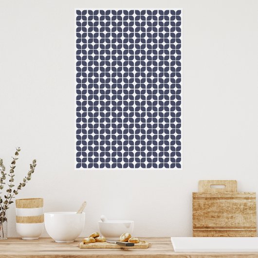 Retro Geometric Leaf Pattern Blue Poster (Keuken)