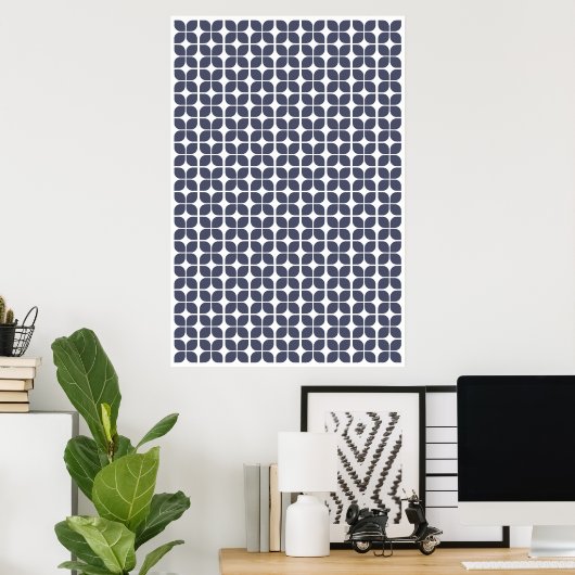Retro Geometric Leaf Pattern Blue Poster (Thuiskantoor)