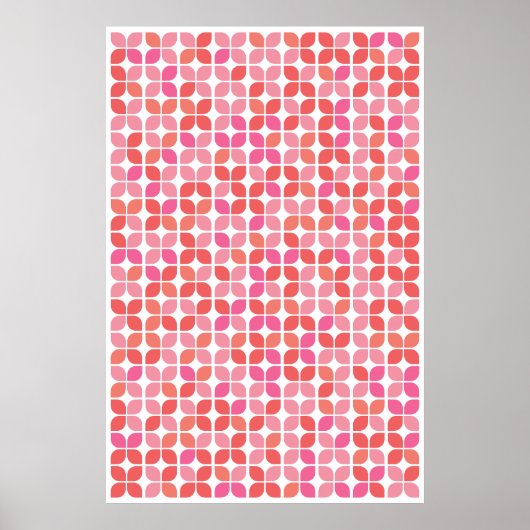Retro Geometric Leaf Pattern Coral Oranje Roze Poster (Voorkant)
